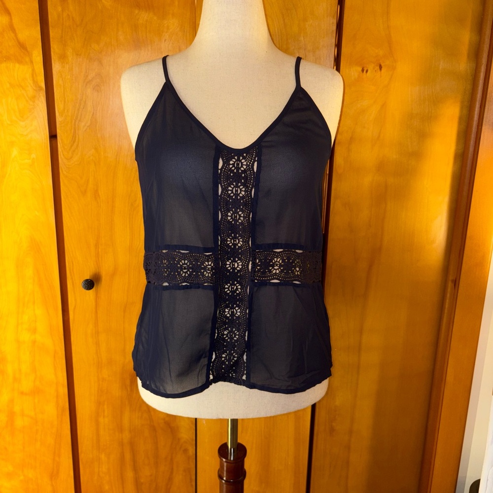 Lumière Navy Sheer Lace Cami Top